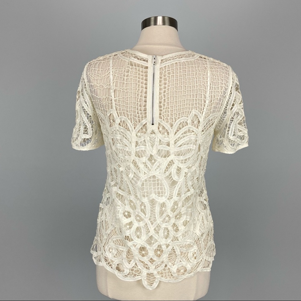 Rag and Bone Womens Nancy Sheer Battenburg Lace Blouse White Short Sleeve size M - Picture 10 of 16